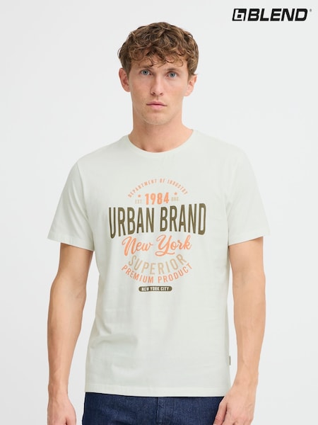Blend White Printed Short Sleeve 100% Cotton T-Shirt (F45169) | €16
