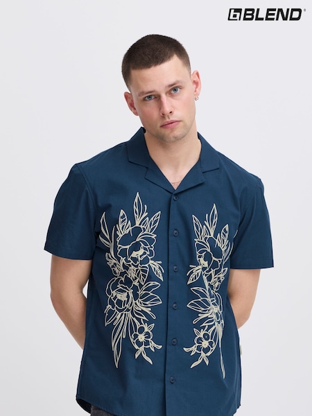 Blend Blue Floral Resort Short Sleeve 100% Cotton Shirt (F45183) | AED204