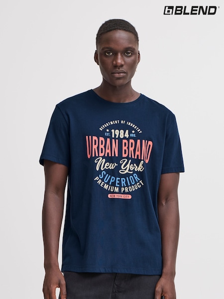 Blend Light Blue Printed Short Sleeve 100% Cotton T-Shirt (F45193) | €16
