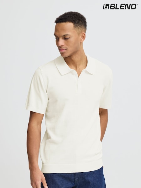 Blend White Lightweight Knitted 100% Cotton Polo Shirt (F45194) | 69 QAR