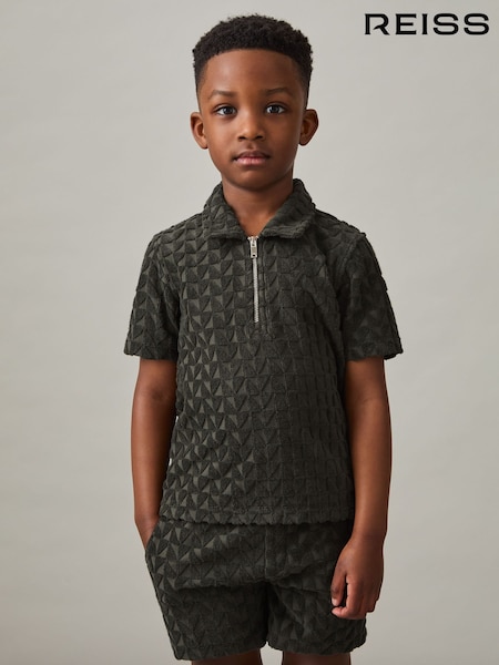 Reiss Dark Sage Jackson 3-9 yrs Textured Towelling Polo Shirt (F45216) | €43