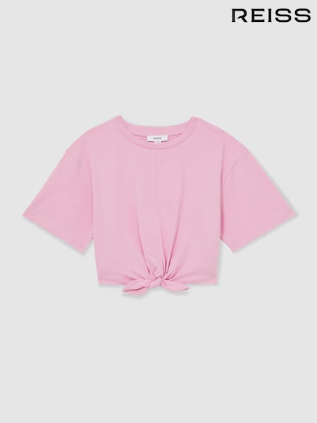 Rosa - Reiss Tyla Cotton Tie-Front Cropped T-Shirt (F45230) | 25 €