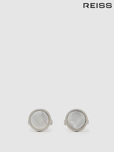 Reiss Silver/Mop Ripley Inlaid Round Cufflinks (F45234) | €75
