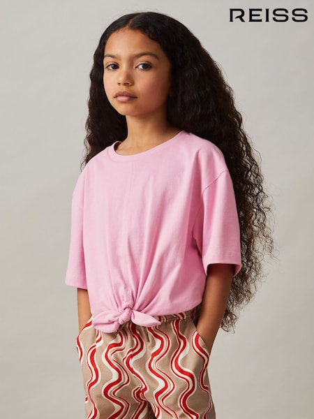 Rosa - Reiss Tyla Cotton Tie-Front Cropped T-Shirt (F45240) | 25 €