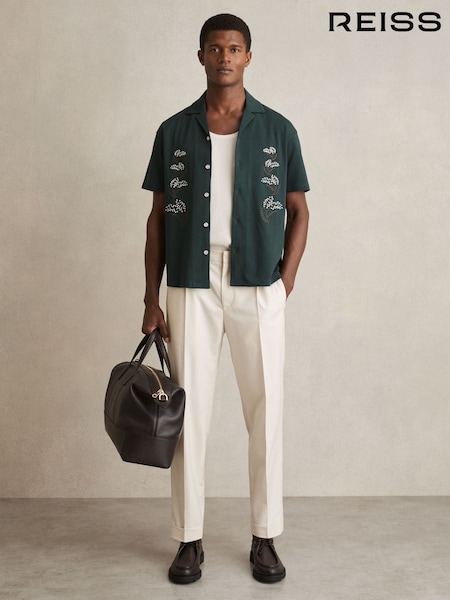 Reiss Dark Green Goya Cotton Floral Embroidered Shirt (F45260) | €149