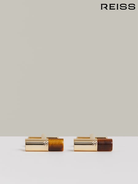 Reiss Gold/Tortoiseshell Dexter Stone Insert Barrel Cufflinks (F45263) | €95