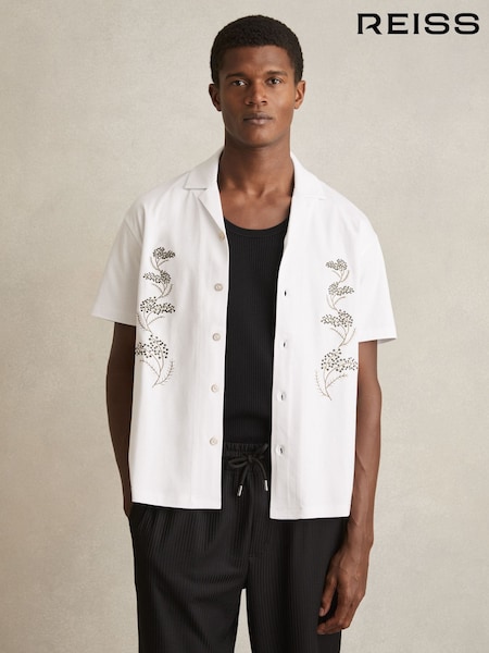 Reiss White Goya Cotton Floral Embroidered Shirt (F45264) | €149