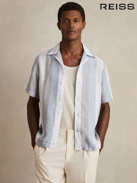 Reiss Beldi Stripe Cuban Collar Shirt (F45269) | ‏706 د.إ.‏