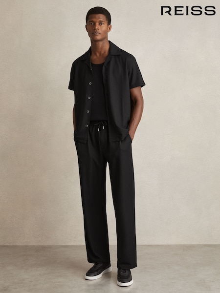 Reiss Black Rowden Textured-Knit Tapered Trousers (F45273) | €149