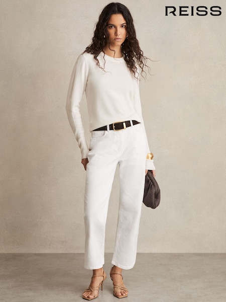 Reiss White Selin Petite Mid Rise Straight Leg Jeans (F45275) | $166