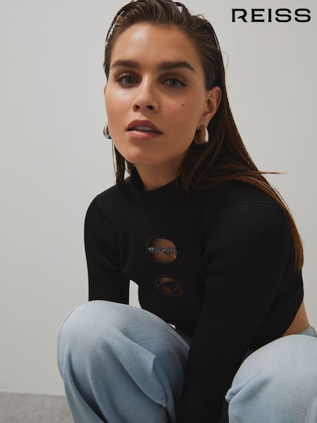 Reiss Black Sandy McLaren F1 Team Cut-Out Knit Crop Top (F45283) | €195