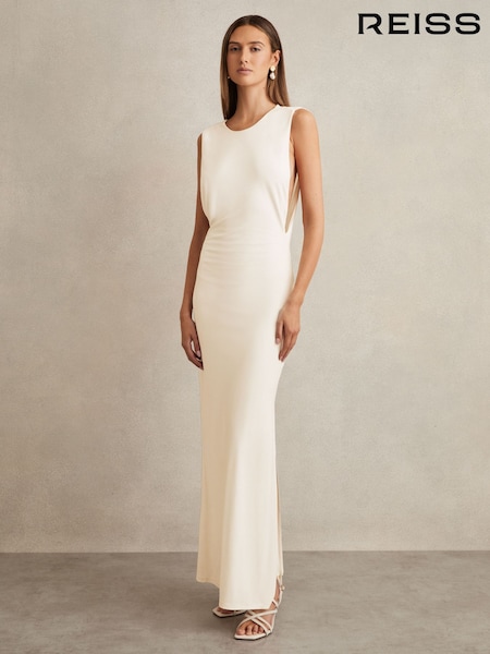 Reiss Ivory Milena Jersey Draped Bodycon Maxi Dress (F45285) | €303