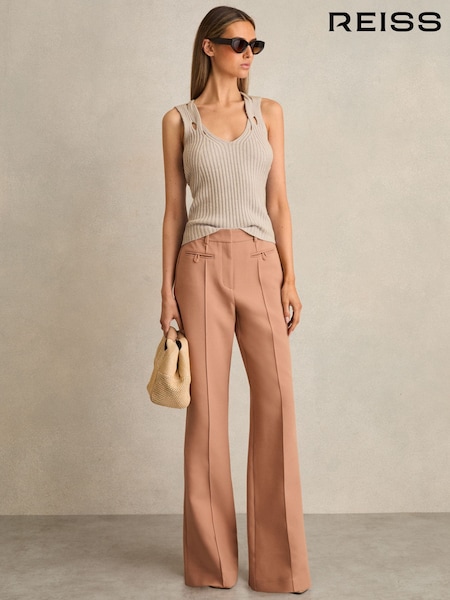 Reiss Tan Abbey Welt Pocket Flared Trousers (F45289) | €195