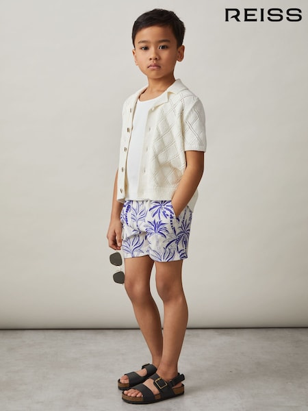 Reiss White/French Blue Ganetti 3-9 yrs Palm-Print Swim Shorts (F45322) | €38