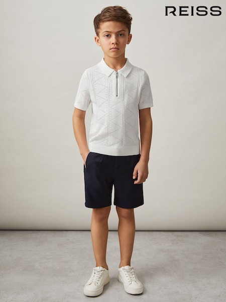 Off White - Reiss Spey Half Zip Pointelle Polo Shirt (F45327) | € 50