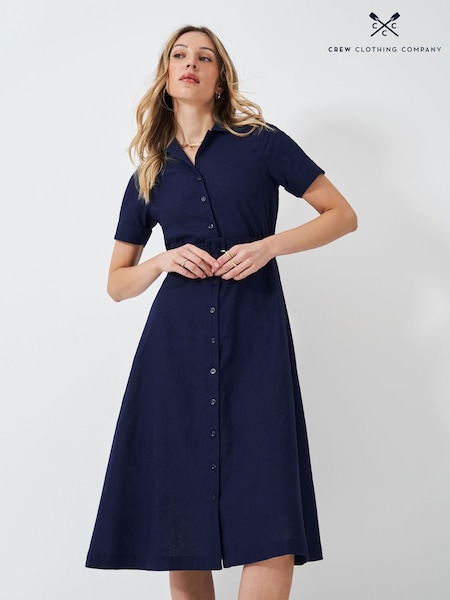 Crew Clothing Blue Ava Linen-Blend Shirt Dress (F45347) | R$ 880