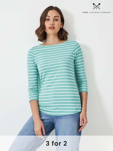 Crew Clothing Company Teal 100% Cotton Essential Breton Stripe Top (F45357) | kr414