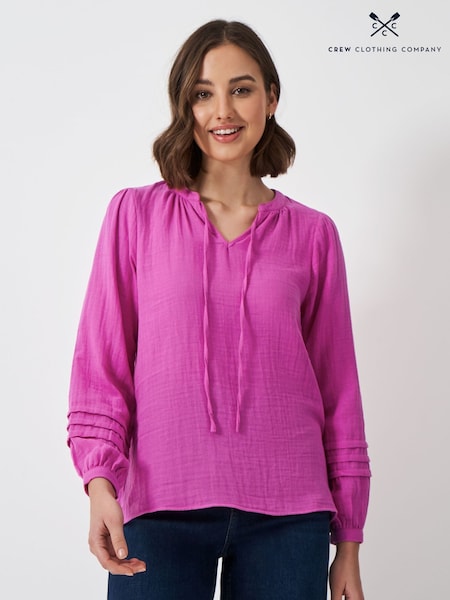 Crew Clothing Company Pink Eden Double Cloth Tie 100% Cotton Blouse (F45366) | €70