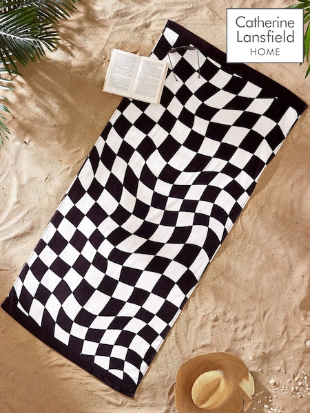 Catherine Lansfield Black/White Checkerboard Cotton Beach Towel (F45581) | KM 30