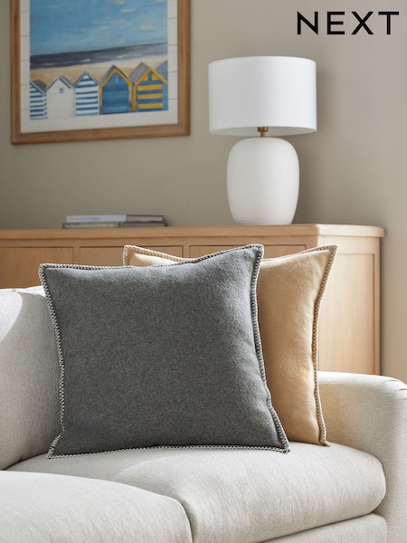Grey 50 x 50cm Wool Blend Blanket Stitch Cushion (F45642) | R$ 195