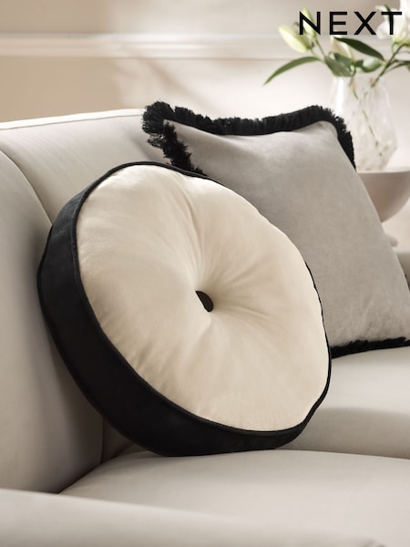 Oatmeal Matte Velvet Contrast Pipe Round Cushion (F45644) | 69 QAR