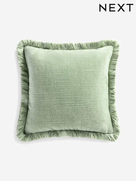 Sage Green Chunky Fringe Chenille 50 x 50cm Cushion (F45647) | €22