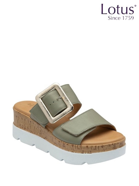 Lotus Green Leather Mules Sandals (F45705) | €86
