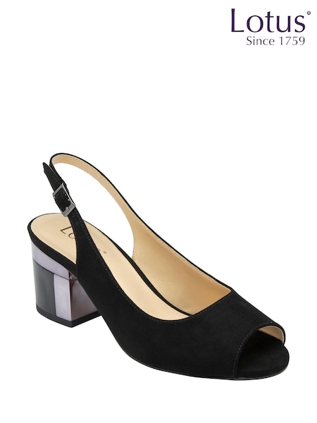 Lotus Black Peep Toe Slingback Shoes (F45713) | €100