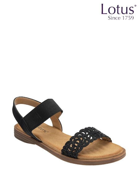 Negru - Lotus Flat Slip-Ons Sandals (F45715) | 335 LEI