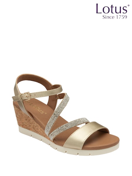 Lotus Gold Open Toe Wedges Sandals (F45761) | $72