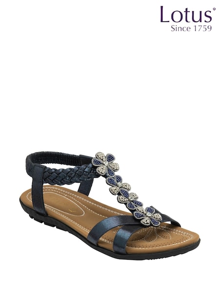 Albastru - Lotus Flat Slip-On Sandals (F45764) | 335 LEI