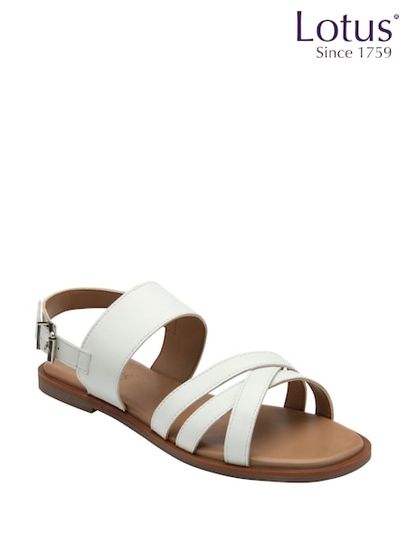 Lotus White Leather Slingback Sandals (F45778) | ₪251