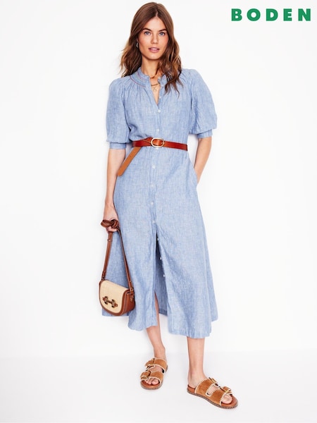 Boden Blue Ada Linen Midi Dress (F45839) | kr1 942