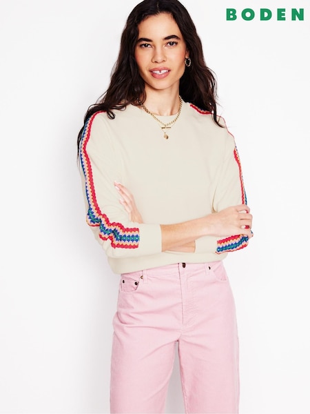 Boden Cream Emi Crochet 100% Cotton Sweatshirt (F45848) | kr1 085