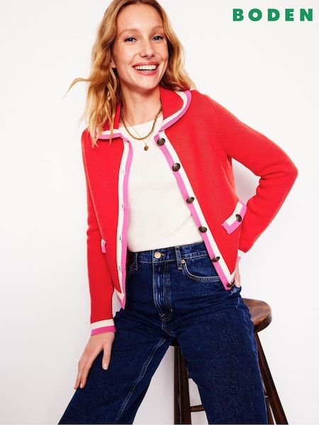 Boden Red Holly Collared Knitted 100% Cotton Jacket (F45871) | €165