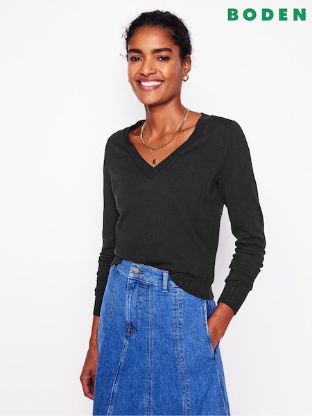 Boden Black Emilia V-Neck Jumper (F45910) | AZN 150