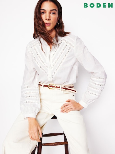 Boden White Lace Trim 100% Cotton Blouse (F45913) | €109