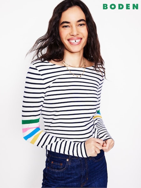 Boden Cream Ella Long Sleeve Breton 100% Cotton T-Shirt (F45915) | 2,043 UAH