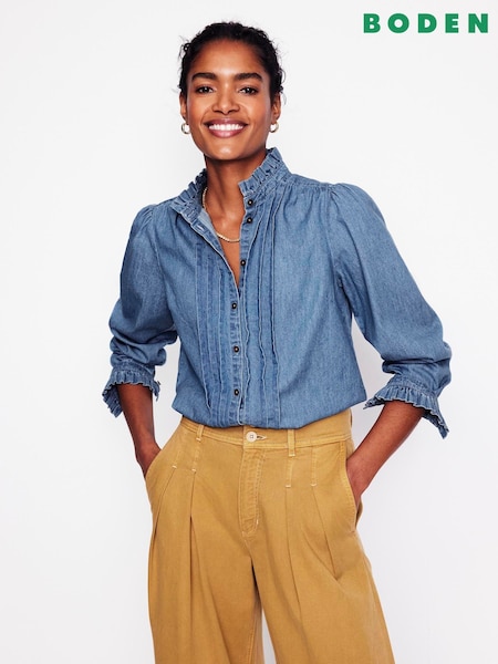 Boden Blue Felicity Denim 100% Cotton Blouse (F45934) | 426 QAR