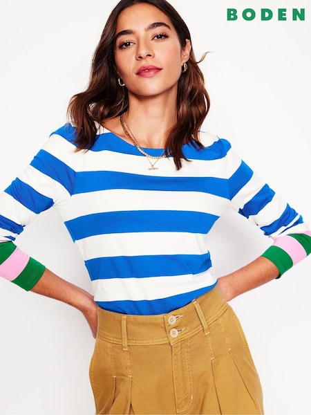 Boden Blue Ella Long Sleeve Breton 100% Cotton T-Shirt (F45946) | kr485