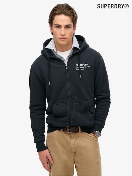Superdry Black Core Logo City Loose Fit Zip Hood (F45978) | R$ 590