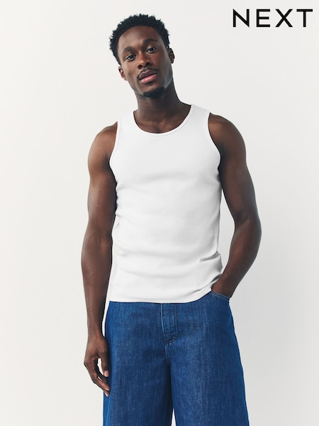 White Ribbed Vests 2 Pack (F45996) | 89 QAR