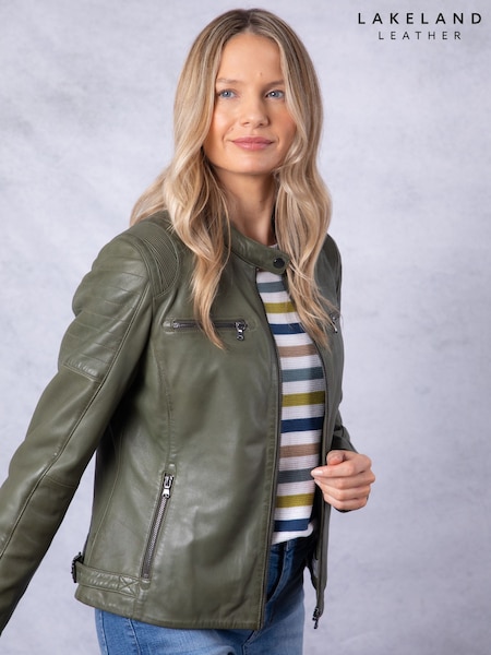 Lakeland Leather Green Buttermere Leather Racer Jacket (F46029) | €356