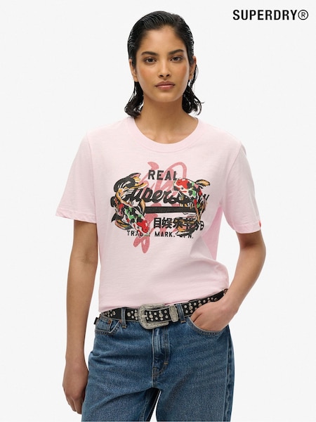Superdry Pink 100% Cotton Vintage Logo Tokyo Relaxed T-Shirt (F46150) | €37