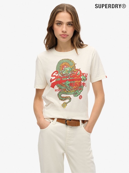 Superdry Cream 100% Cotton Vintage Logo Tokyo Relaxed T-Shirt (F46152) | €37