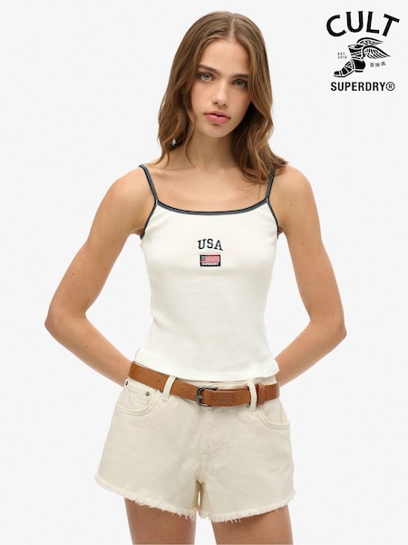 Superdry White 100% Cotton Athletic Essentials Cami Top (F46155) | $35