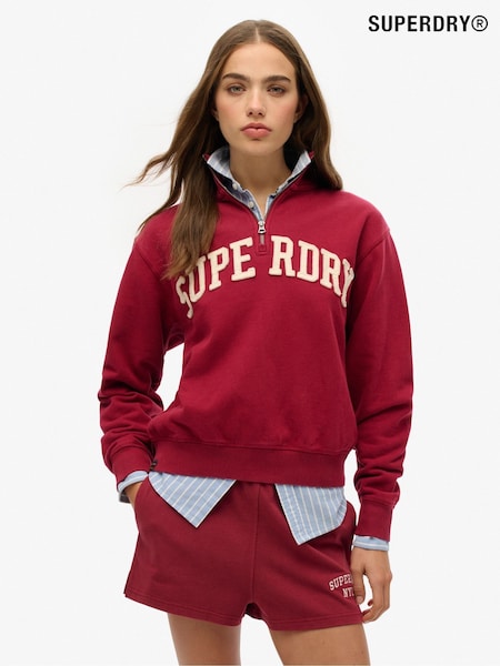 Superdry Red Athletic Applique Half Zip 100% Cotton Sweatshirt (F46164) | €84