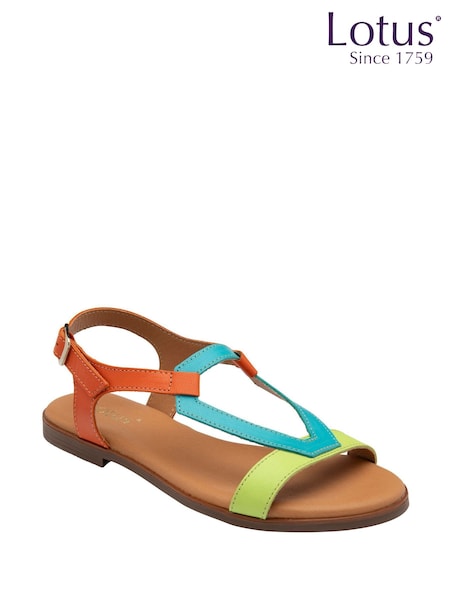Lotus Orange Leather Flat Sandals (F46173) | ₪251