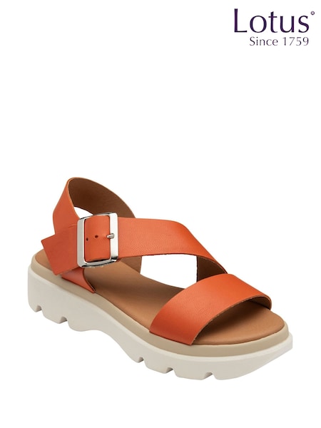 Lotus Orange Leather Strappy Sandals (F46174) | ₪302