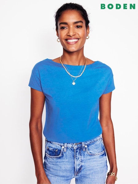 Boden Sky Blue Supersoft Boat Neck T-Shirt (F46220) | 129 QAR